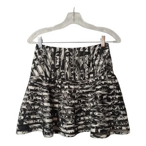 PARKER Size 0 BLACK & WHITE Abstract Flared Mini SKIRT MESH OVERLAY Side Zipper
